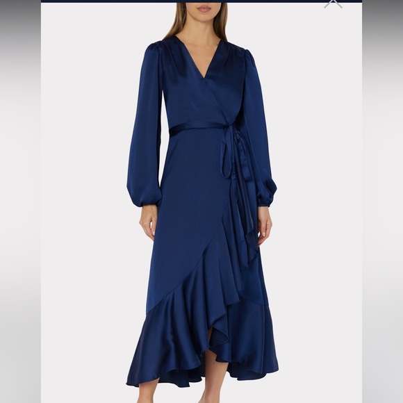 NWT Milly Halley Satin Dress in Navy- size 6 - Picture 1 of 4